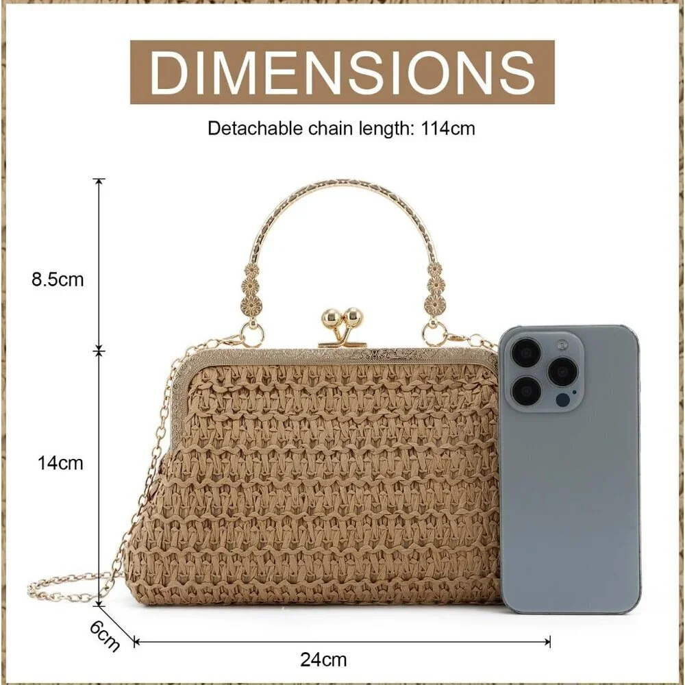 Women Straw Clutch Bag Woven Dumpling Summer Beach Crossbody Purse